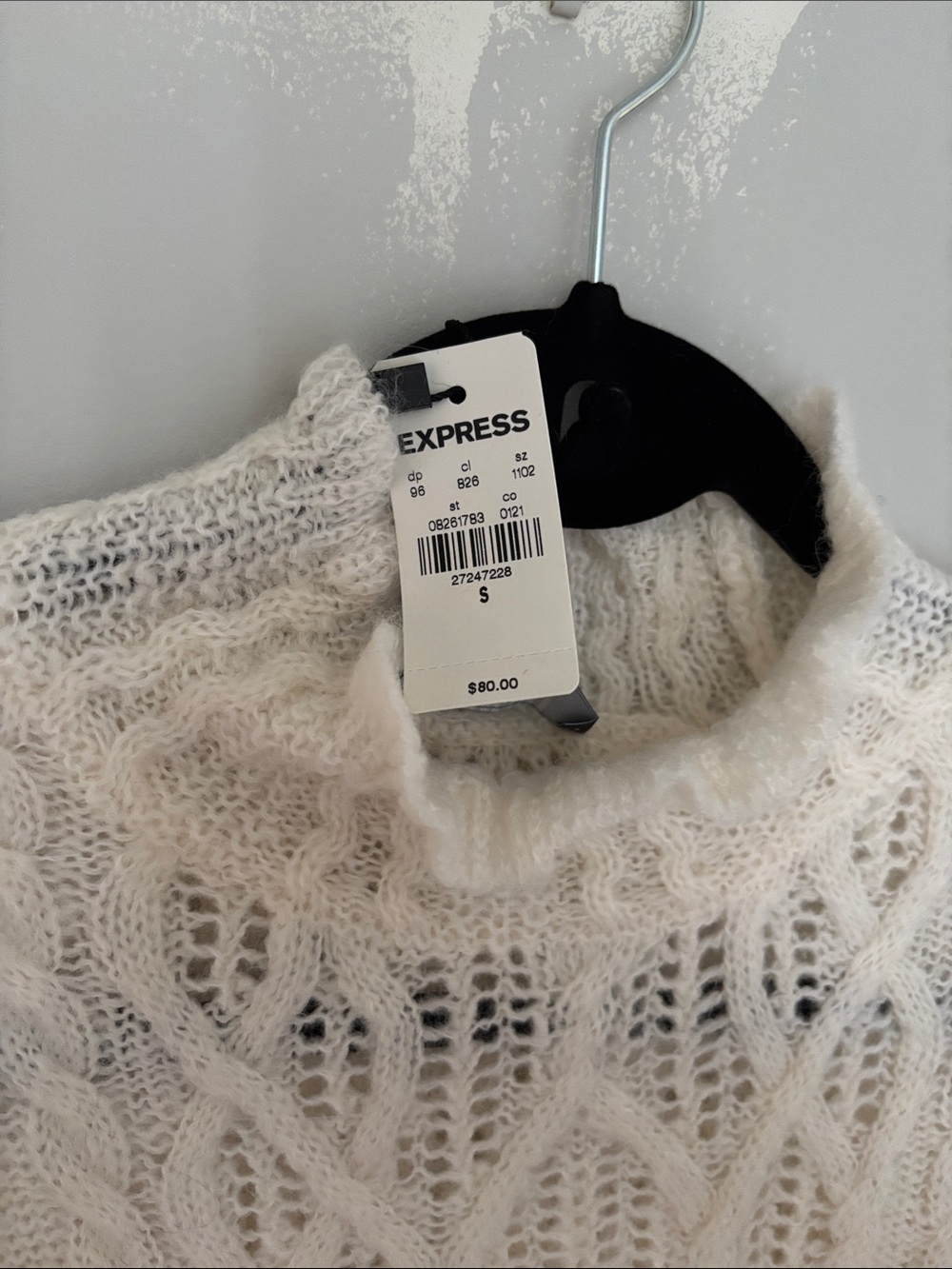 Express Cream Open-Knit Ruffle Mock Neck Sweater - Picture 2 of 3